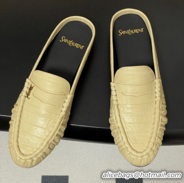 Shop Duplicate Saint Laurent Le Loafer Mules in Eel Embossed Leather Yellow 1215017