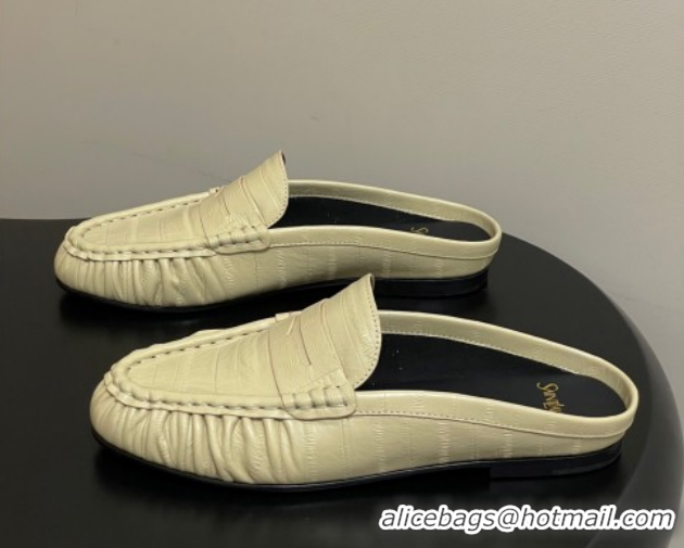 Shop Duplicate Saint Laurent Le Loafer Mules in Eel Embossed Leather Yellow 1215017