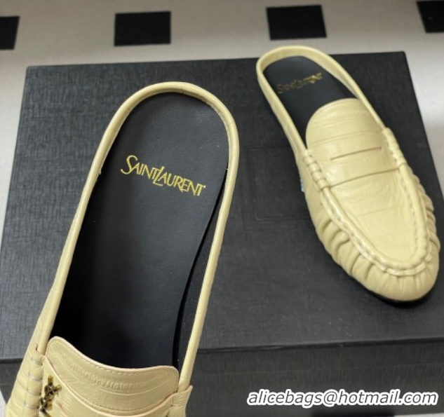 Shop Duplicate Saint Laurent Le Loafer Mules in Eel Embossed Leather Yellow 1215017