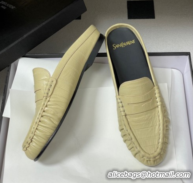 Shop Duplicate Saint Laurent Le Loafer Mules in Eel Embossed Leather Yellow 1215017