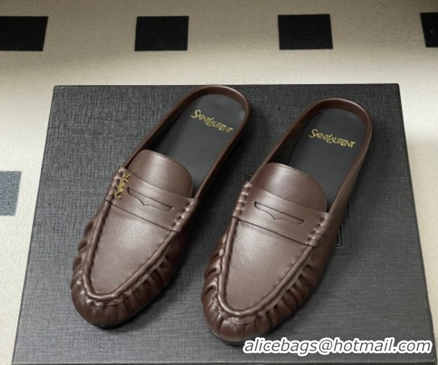 Good Quality Saint Laurent Le Loafer Mules in Calf Leather Chocolate Brown 1215018