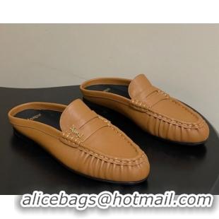 Pretty Style Saint Laurent Le Loafer Mules in Calf Leather Brown Yellow 1215019