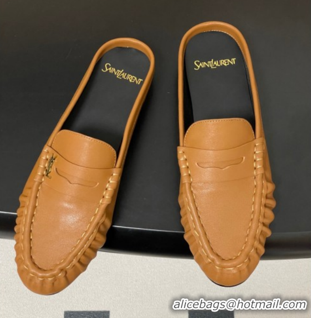 Pretty Style Saint Laurent Le Loafer Mules in Calf Leather Brown Yellow 1215019