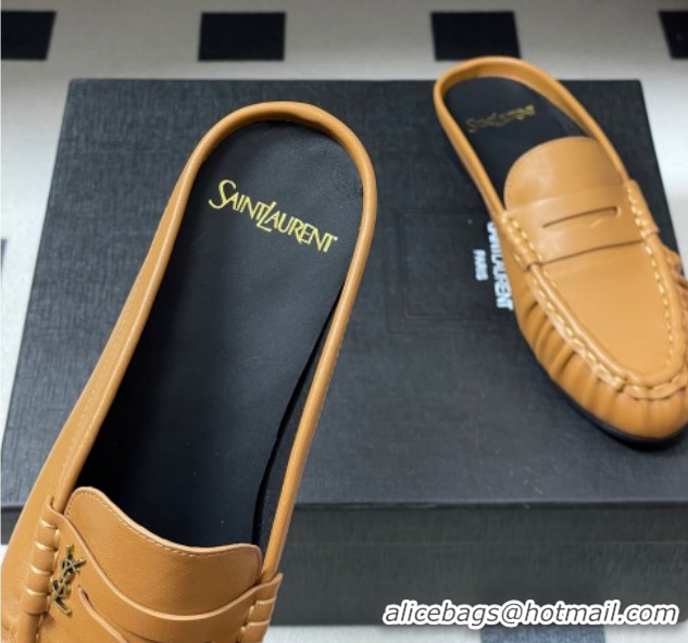 Pretty Style Saint Laurent Le Loafer Mules in Calf Leather Brown Yellow 1215019