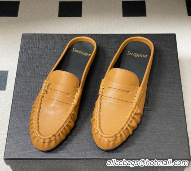 Pretty Style Saint Laurent Le Loafer Mules in Calf Leather Brown Yellow 1215019