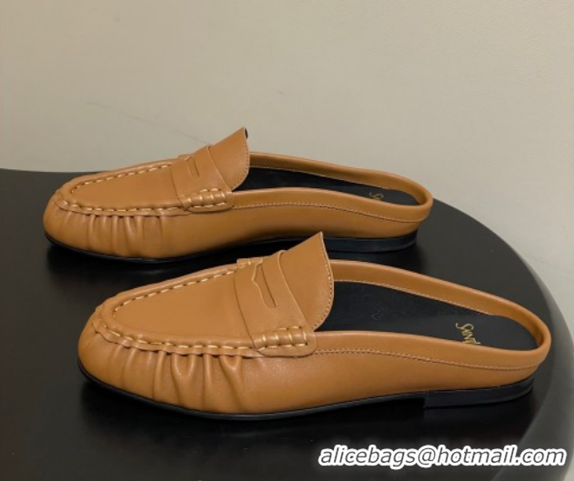 Pretty Style Saint Laurent Le Loafer Mules in Calf Leather Brown Yellow 1215019