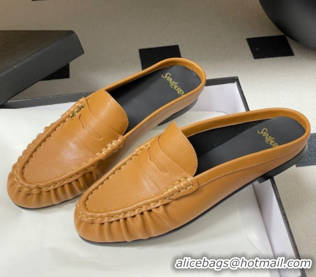 Pretty Style Saint Laurent Le Loafer Mules in Calf Leather Brown Yellow 1215019