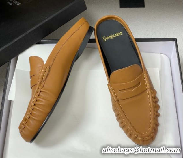 Pretty Style Saint Laurent Le Loafer Mules in Calf Leather Brown Yellow 1215019