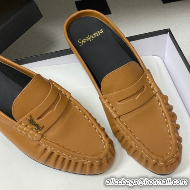 Pretty Style Saint Laurent Le Loafer Mules in Calf Leather Brown Yellow 1215019