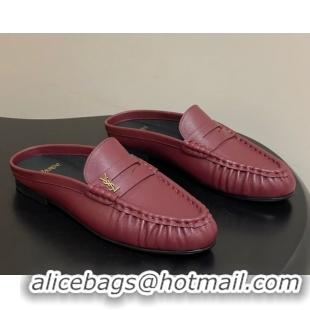 Grade Saint Laurent Le Loafer Mules in Calf Leather Red 1215020