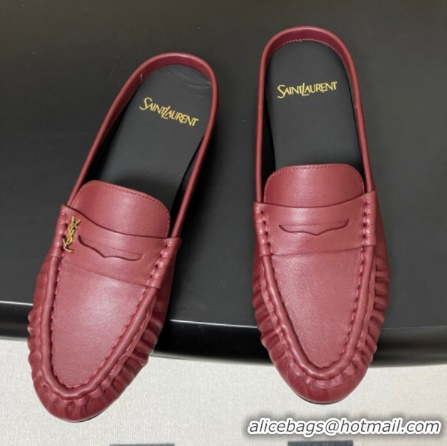 Grade Saint Laurent Le Loafer Mules in Calf Leather Red 1215020