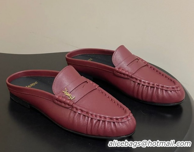 Grade Saint Laurent Le Loafer Mules in Calf Leather Red 1215020