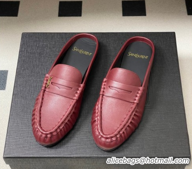 Grade Saint Laurent Le Loafer Mules in Calf Leather Red 1215020