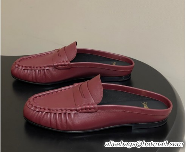 Grade Saint Laurent Le Loafer Mules in Calf Leather Red 1215020