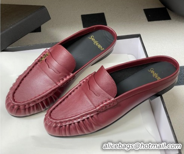 Grade Saint Laurent Le Loafer Mules in Calf Leather Red 1215020