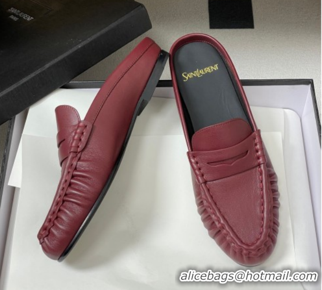 Grade Saint Laurent Le Loafer Mules in Calf Leather Red 1215020