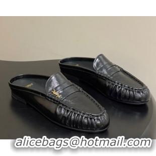 Purchase Saint Laurent Le Loafer Mules in Oil Leather Black 1215021