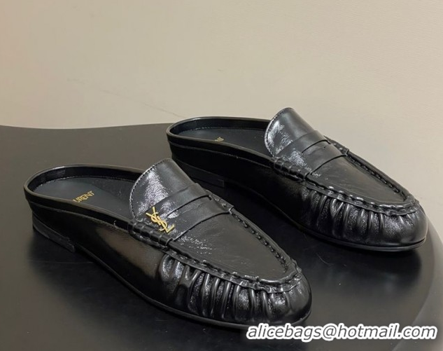 Purchase Saint Laurent Le Loafer Mules in Oil Leather Black 1215021