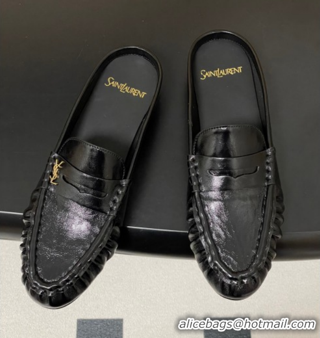 Purchase Saint Laurent Le Loafer Mules in Oil Leather Black 1215021
