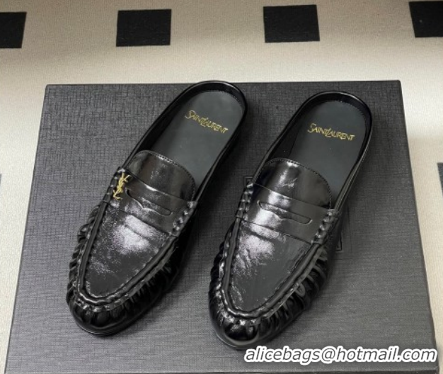 Purchase Saint Laurent Le Loafer Mules in Oil Leather Black 1215021