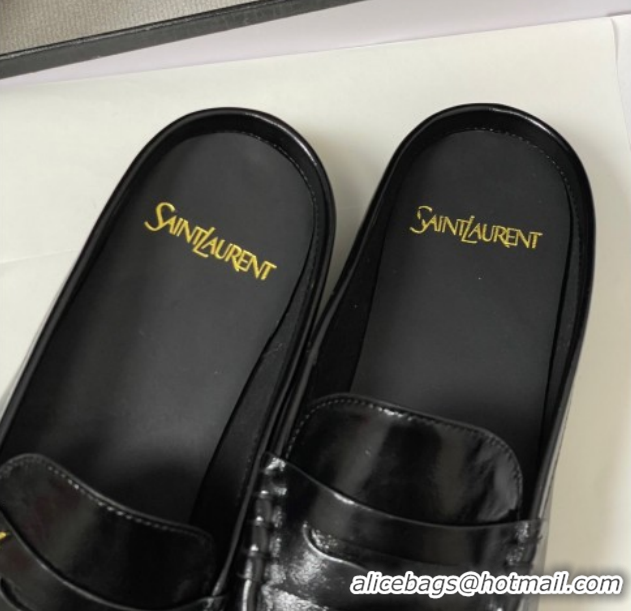 Purchase Saint Laurent Le Loafer Mules in Oil Leather Black 1215021