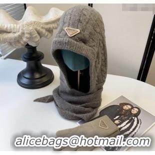 Promotional Prada Knit Scarf and Gloves Set PR010502 Coffee 2026