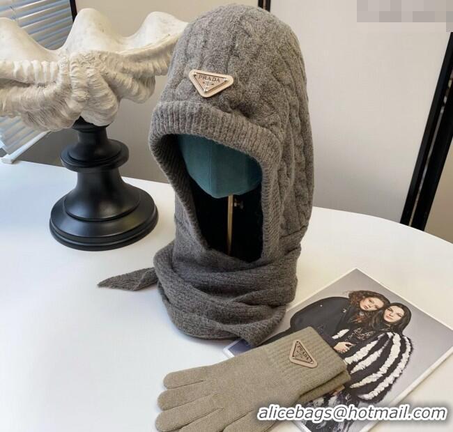 Promotional Prada Knit Scarf and Gloves Set PR010502 Coffee 2026