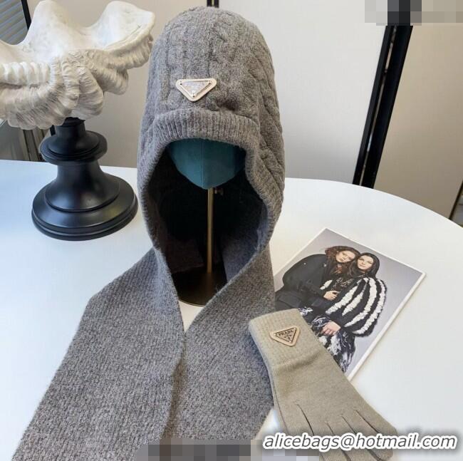 Promotional Prada Knit Scarf and Gloves Set PR010502 Coffee 2026