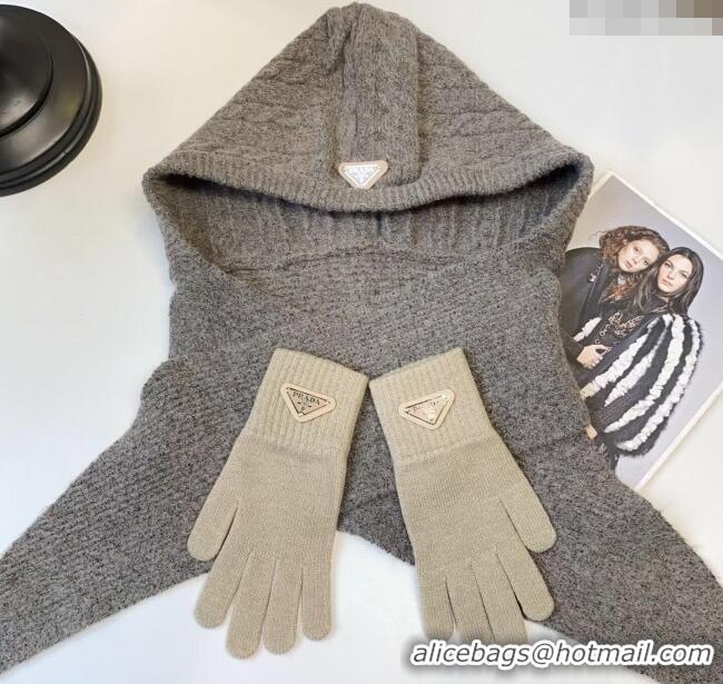 Promotional Prada Knit Scarf and Gloves Set PR010502 Coffee 2026