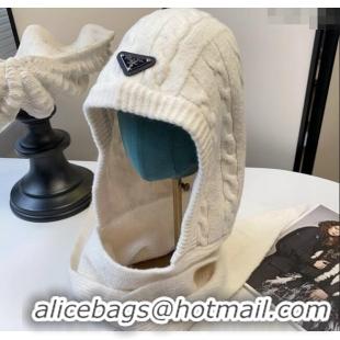Famous Brand Prada Knit Scarf and Gloves Set PR010502 White 2026