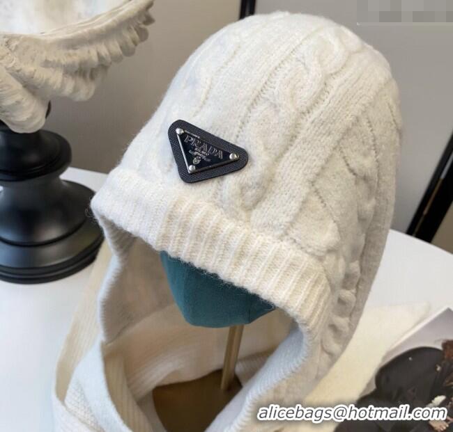 Famous Brand Prada Knit Scarf and Gloves Set PR010502 White 2026