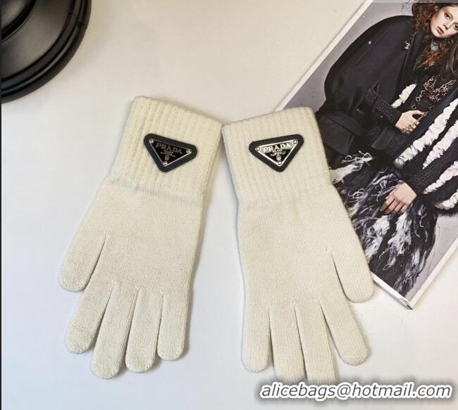 Famous Brand Prada Knit Scarf and Gloves Set PR010502 White 2026