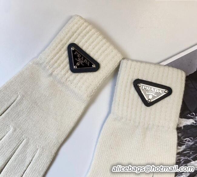 Famous Brand Prada Knit Scarf and Gloves Set PR010502 White 2026