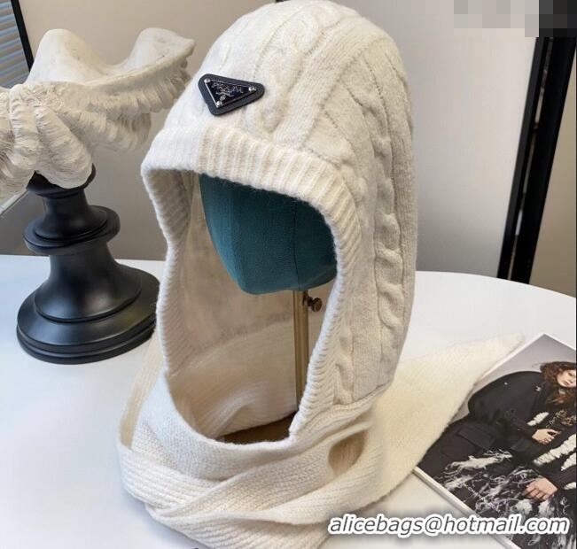 Famous Brand Prada Knit Scarf and Gloves Set PR010502 White 2026