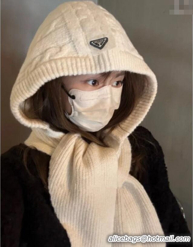 Famous Brand Prada Knit Scarf and Gloves Set PR010502 White 2026