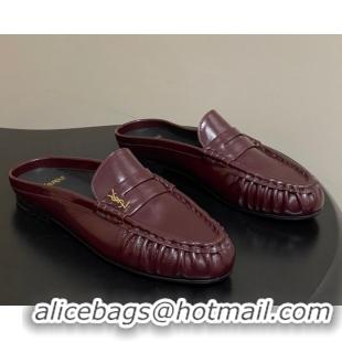 Best Grade Saint Laurent Le Loafer Mules in Oil Leather Dark Burgundy 1215022