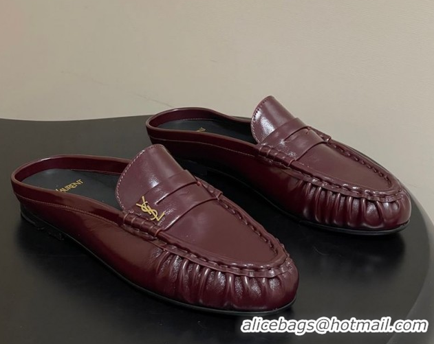 Best Grade Saint Laurent Le Loafer Mules in Oil Leather Dark Burgundy 1215022