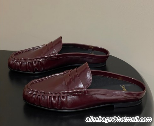 Best Grade Saint Laurent Le Loafer Mules in Oil Leather Dark Burgundy 1215022