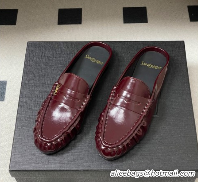 Best Grade Saint Laurent Le Loafer Mules in Oil Leather Dark Burgundy 1215022