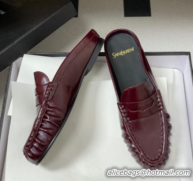 Best Grade Saint Laurent Le Loafer Mules in Oil Leather Dark Burgundy 1215022