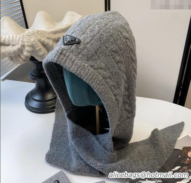 Good Quality Prada Knit Scarf and Gloves Set PR010502 Grey 2026