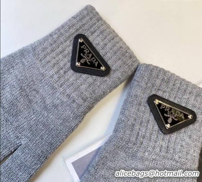 Good Quality Prada Knit Scarf and Gloves Set PR010502 Grey 2026