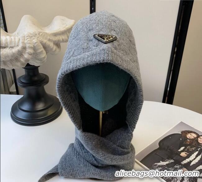 Good Quality Prada Knit Scarf and Gloves Set PR010502 Grey 2026