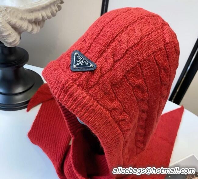 Big Discount Prada Knit Scarf and Gloves Set PR010502 Red 2026
