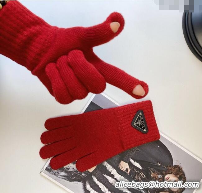 Big Discount Prada Knit Scarf and Gloves Set PR010502 Red 2026