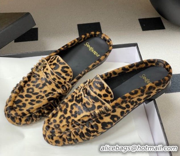 Grade Quality Saint Laurent Le Loafer Mules in Leopard Print 1215023