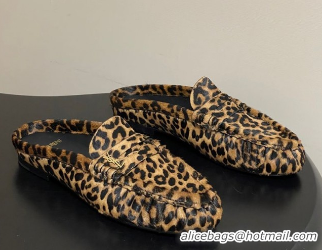 Grade Quality Saint Laurent Le Loafer Mules in Leopard Print 1215023