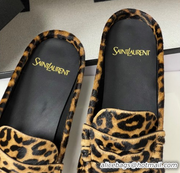 Grade Quality Saint Laurent Le Loafer Mules in Leopard Print 1215023