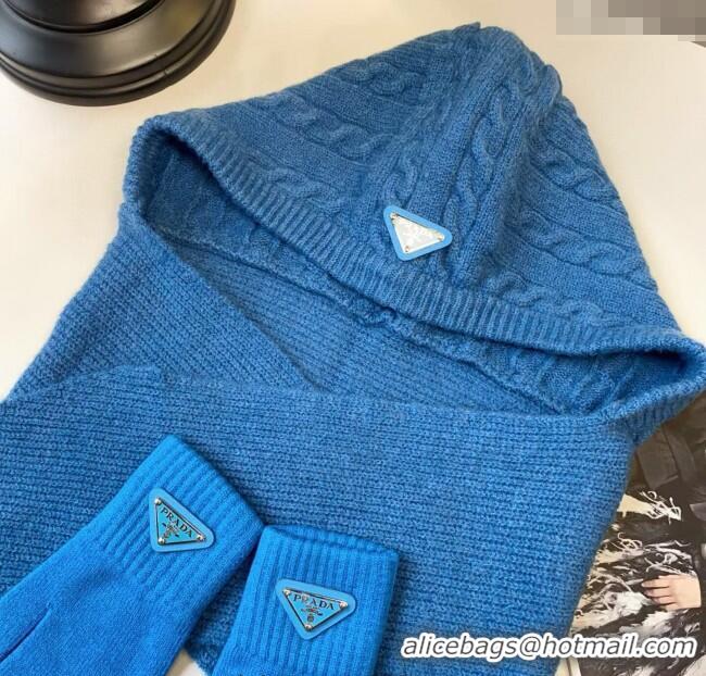 Top Grade Prada Knit Scarf and Gloves Set PR010502 Blue 2026