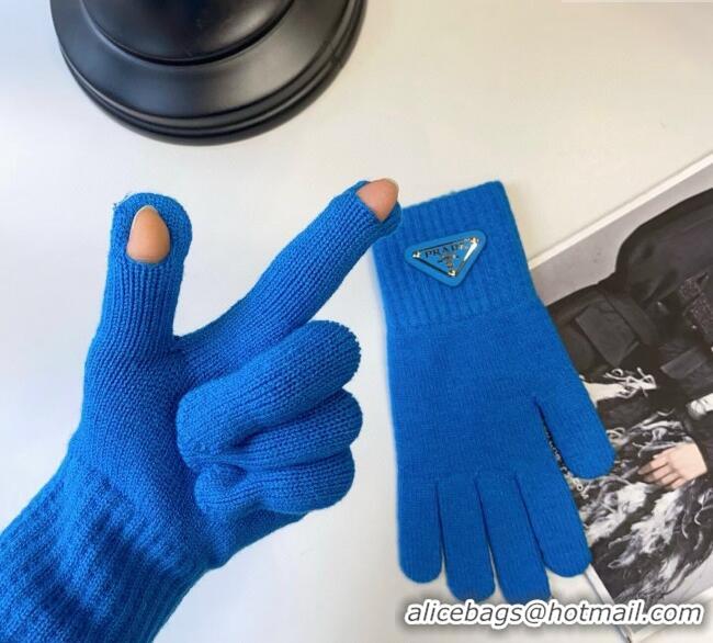 Top Grade Prada Knit Scarf and Gloves Set PR010502 Blue 2026
